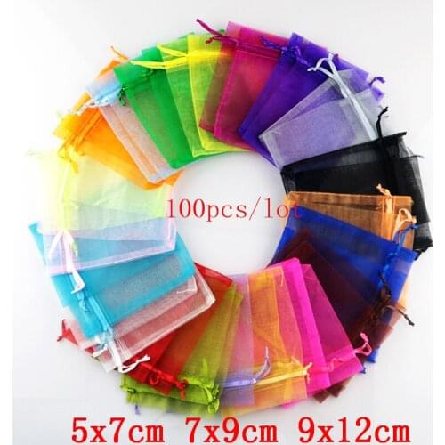 100pcs/lot 5x7 7x9 9x12cm Small Organza Bags Wedding Party Favor Candy Gift Bag Nice Goodies Jewelry Packaging Bags & Pouches