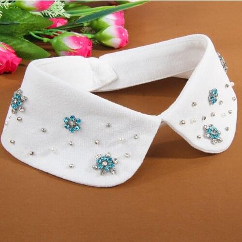 2021 Women Neckwear Cotton Neck Tie Rhinestone Neckline Fake Collar Chiffon Detachable False Collar Removable Lapel Blouse Tops
