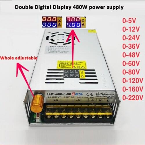 480W Voltage Adjustable Double Digital Power Supply 0-5V/0-12V/24V/0-36V/0-48V/0-60V/0-80V/0-120V/0-160V/0-220V/300V Transformer
