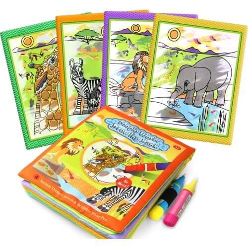 African Animal Themed Non-toxic Water Drawing Cloth Book with 2 Magic Pen Multi-color Reusable Educational Recognize Toy for Kid