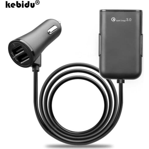 QC 3.0 Car Charger Quick Charge 4 Ports USB Fast Charging 1.7M Extension Cable for Samsung Xiaomi iPhone Mobile Phone Charger