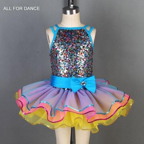 Mixed color sequin Bodice with color tulle Ballet tutu kids ballet costumes dance tutu Performance dancewear tutu