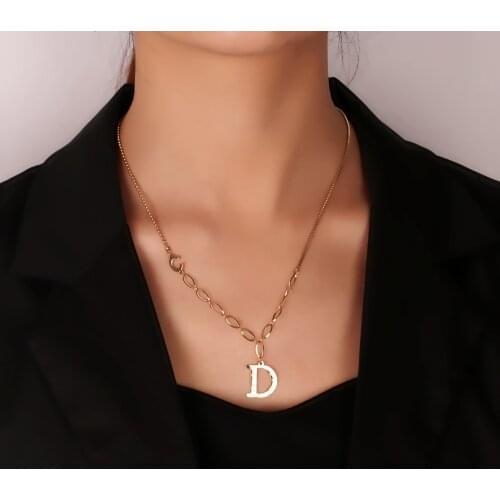 316L Stainless Steel Simple Letter D Stitching Titanium Steel Chain Ladies Hip-hop Necklace No Fade