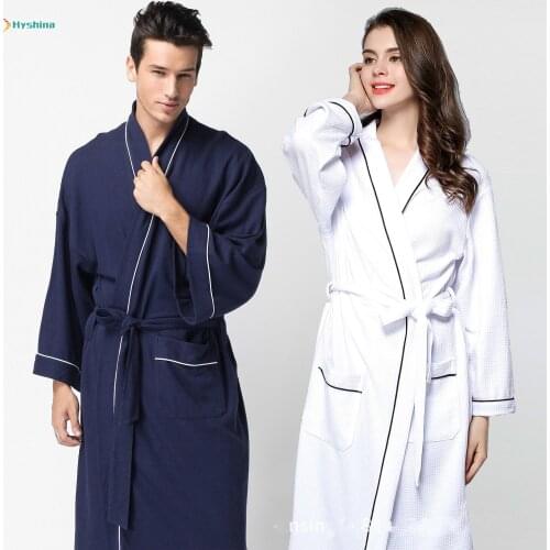 Lovers Waffle Bathrobe Soft Cotton Bathrobe Hot Spring Nightgown with Extra Size