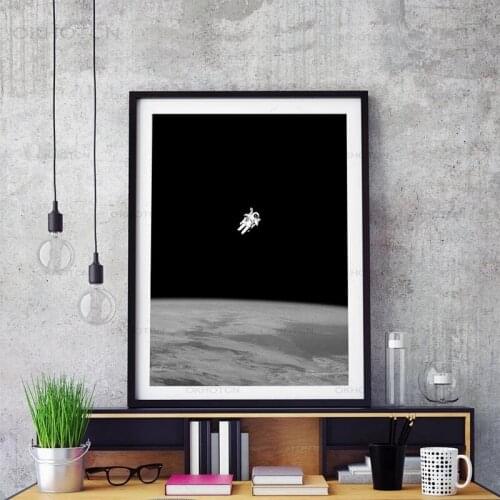 Canvas Painting Astronaut Spaceman New Moon Wall Art Pictures Abstract Black and White Print Posters for Kids Room Home Decor