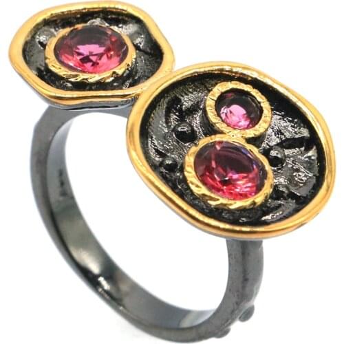 26x14mm Neo-Gothic Created Green Amethyst Rhodolite Garnet For Women Cool Black Gold Silver Rings Eye Catching