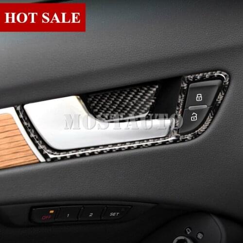 For Audi A4 S4 Carbon Fiber Inner Car Door Handle Bowl Trim Cover 2008-2015 8pcs Car Accessories Interior Car Decor Car Trim
