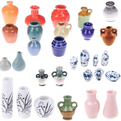 Dollhouse 1:12 Mini Ceramic Porcelain Vase Accessories Doll House Miniatures Accessories Decorative Miniature 1/2/3/5/7/9pcs/set