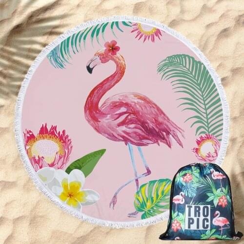 Bird Island Summer Round Beach Towel Microfiber with Drawstring Backpack Bag Bath Shower Towels Yoga Mat Blanket with Tassels