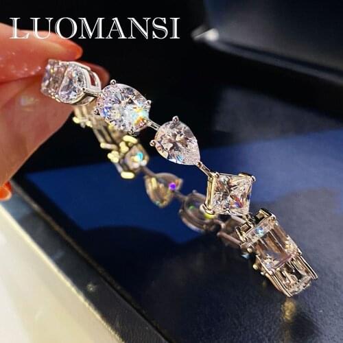 Luomansi Really High Carbon Diamond Bracelet 100% s925 Silver Heart-shaped Square String Bracelet Hot Selling Jewelry Wholesale