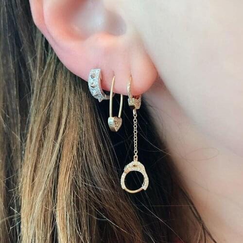 Minimal delicate jewelry white cz tiny love heart safety pin charming earring Gold filled trendy lover gift jewelry hoops