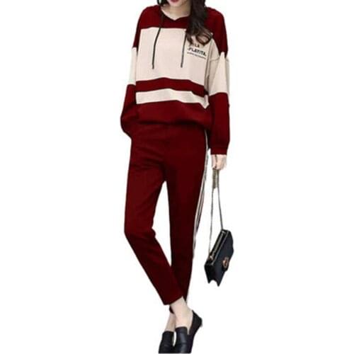 Casual Suit Autumn Plus Size Hooded Round Neck Top Nine-point Pants Sets Two-piece Women Sweatsuit Blouses Graphic T Shirts Hot