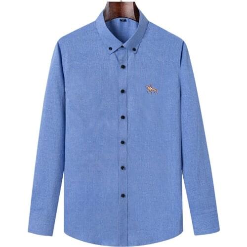 New Spring Mens Long-sleeved Shirt Wholesale Retail Casual Non-iron Solid Color Turn-down Collar Embroidery Logo Khmer Shirts