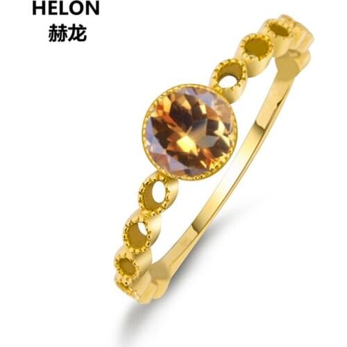 Solid 14k Yellow Gold Natural Citrine Engagement Wedding Ring Party Anniversary Vintage Women Ring Fine Jewelry Girl Gift