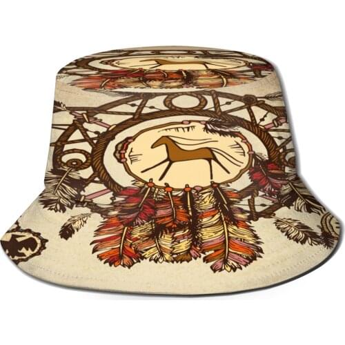 Ethnic Dream Catcher Style Horse Unisex Casual Sun Hat Bucket Hat for Men Women Bob Hip Hop Caps Fisherman Hat Panama