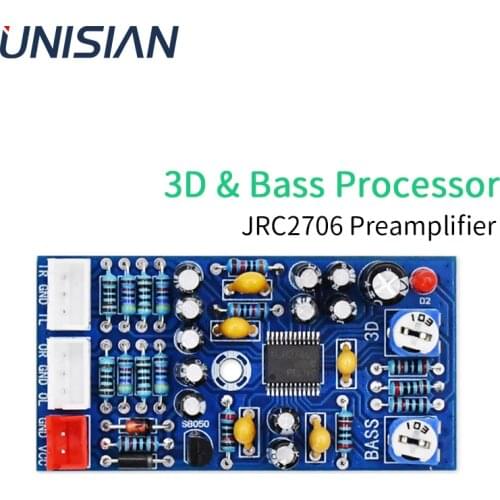 UNISIAN JRC2706 Audio PreAmplifier 3D Sound Reverb Board Bass Control Tone Board Subwoofer Processor Preamp DC12-24V