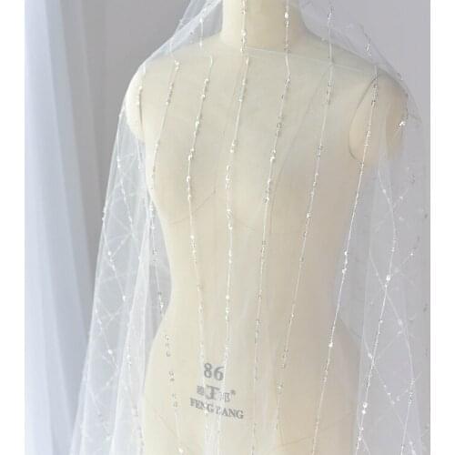 Sequined beaded embroidered lace fabric soft mesh lace fabric veil dress wedding handmade diy clothes material