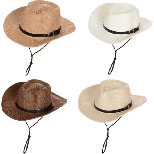 Adjustable Straw Sun Hat Large Brim Summer Anti-UV Panama Fedora Hat Easy Foldable Travel Beach Trilby Caps for Outdoor Activity