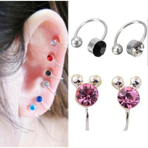 SaYao 2pcs Clip On Ear Clip Cuff Wrap Earrings Tragus Earring Crystal Rhinestone Nose No piercing Women Men Body Jewelry