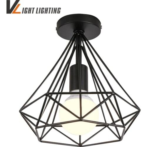 Modern black birdcage ceiling lights iron minimalist retro ceiling lamp Scandinavian loft pyramid lamp metal cage with led bulb