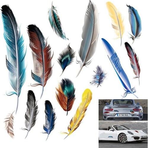 Funny 3D Cartoon Colorful Feather Aotu Car Stickers Decal Vinyl Cover Body Scratched Car Styling Motorcycle Accessories