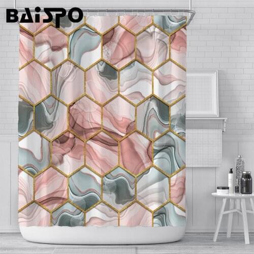 BAISPO Marble Grid Home Decoration Shower Curtain Anti Bacterial Waterproof Personality Polyester Fabric Bath Partition Screen