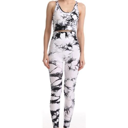 Newest Printing Women Fitness Yoga Sets Seamless Sports Suits High Waist Fitness Pants Sportswear Womens Tie Dye Bra+Leggings