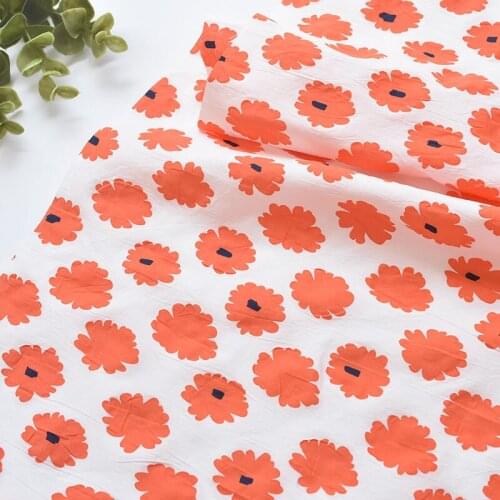 1meter 100% cotton orange Chrysanthemum Bubble fabric for Childrens skirt dress DIY Summer clothes bag handwork fabric art XMT