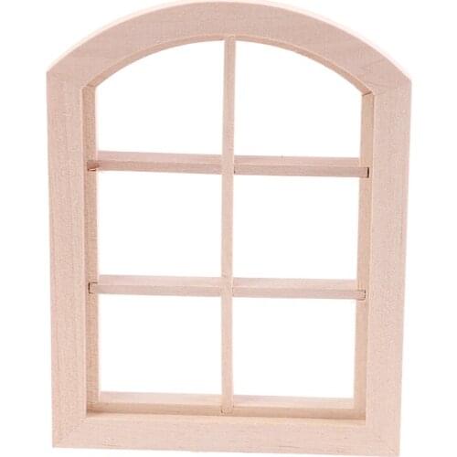 1:12 Dollhouse Miniature Wooden Six squares Arched Window Model Furniture Accessories