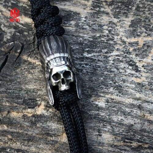 1 PCS 925 Silver Original Handmade Indian Skull Knife Beads EDC Umbrella Rope Knife Beads Indian Totem Pendant