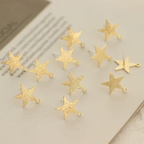 10 PCS 13x12mm Metal Copper KC Gold Plated Stars Pentagram Stud Earrings Settings DIY Handmade Earrings Accessories