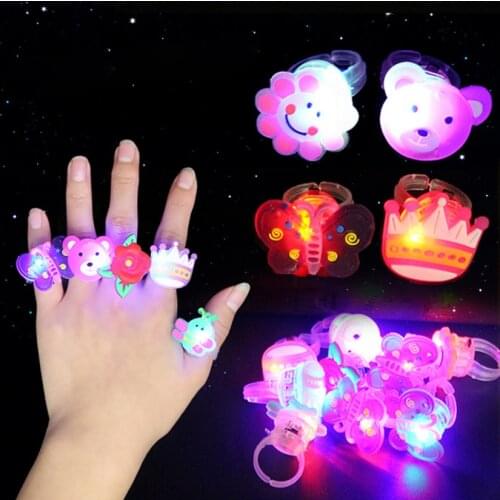 10Pcs Cute LED Glowing Childrens Rings Cartoons Toy Glow In The Dark Gifts Ring Kids Jewellery For Girls Christmas Gift