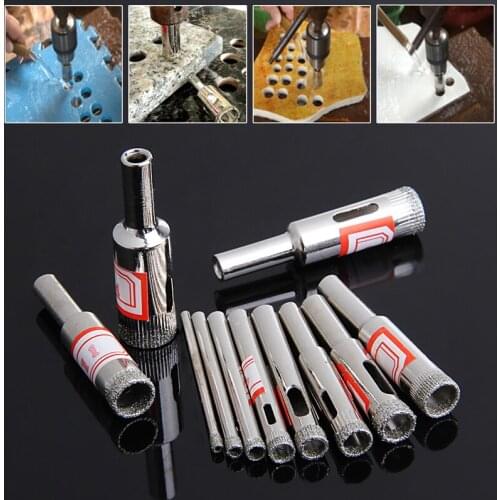 11Pcs 3-14mm Diamond Coated Core Saw Hole Drill Tool Set For Glass Marble Tiles