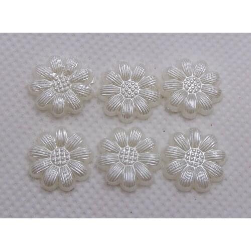 200 Pure White Flatback Pearl Sunflower Beads Flat Back Scrapbook Craft
