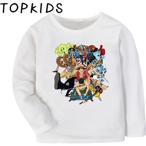2021 Kids Anime Luffy Ace Sabo Law Zoro Cartoon Print Funny T-shirt Children Tops Baby Boys Girls Long Sleeve T shirt,LKP2455