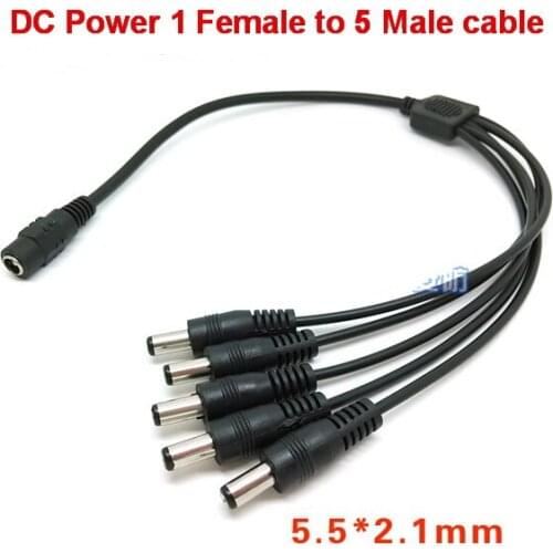 High quality 500PCS DC Power Splitter Adaptor Cable 5.5x2.1mm 1 Female to 5 Male cable For CCTV Free Shipping