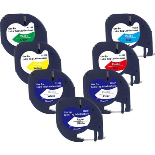 7 Pack 91201 Compatible Dymo Letratag Tape 12Mm 91330 16952 91331 91332 Mixed Color Tape for Dymo Letratag Lt-100H