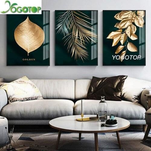 Diy Diamond Painting Abstract Golden Plant Leaves Wall Art 5D Full Drill mosaic diamond Embroidery puzzle 3pcs/set ML1005