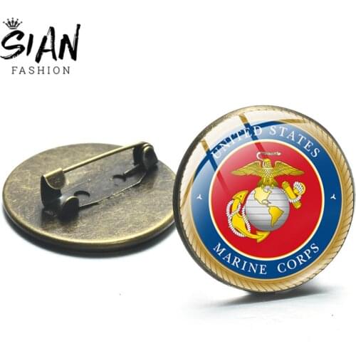 SIAN New Ancient Bronze Plated Metal Brooch Pins United States Marine Corps Symbol Badge Glass Cabochon Mens Lapel Pin Souvenirs