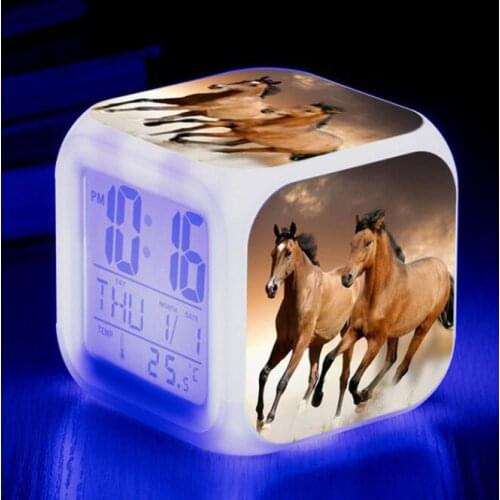 Alarm Clock Led Big screen Digital Alarm Clocks Love Horses Childrens room Multifunction Color changing Alarm Clocks