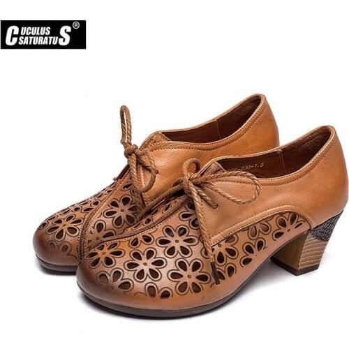 Cuculus 2021 Summer Women Shoes Genuine Leather Women Pumps Handmade Comfortable Vintage Style High Heels sandals women