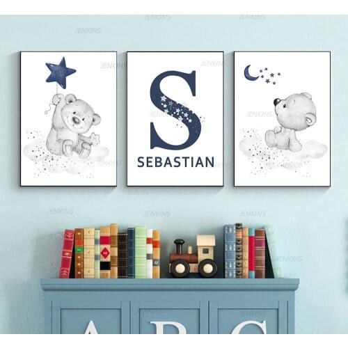 Baby Boy Bedroom Decoration Star Bear Painting Poster Canvas Print Nursery Wall Art Prints Nordic Wall Pictures