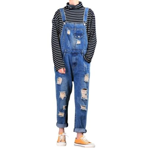 Jeans for Men New retro ripped jeans Korean slim suspenders Mens overalls Mens denim jumpsuit Size S-6XL