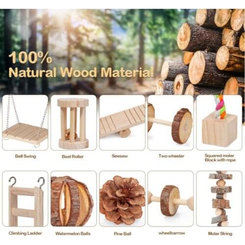 Hamster Guinea Pig Toys - Wooden Playing Toy Exercise Bell Roller Teeth Care Molar Toy for Guinea Pig Chinchilla Hamster Parrot