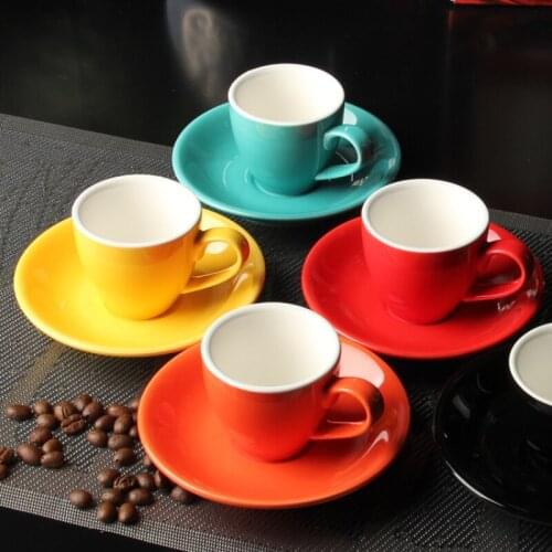 New Design Colourful Coffee Set Coffee Cup and Saucer Underglazed Low Procelain Cappuccino Latte Cup70ml