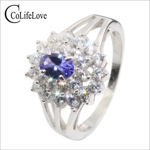 Vintage Engagement Wedding Ring for woman genuine blue tanzanite ring real 925 Solid Sterling Silver jewelry ring for lady