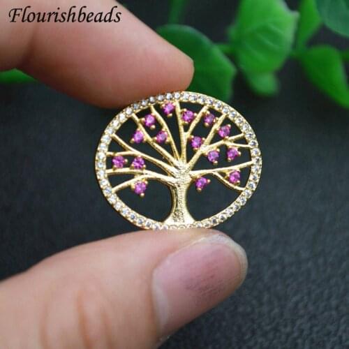 Pave CZ Zircon Beads Life Tree Shape Round Pendant Two Loops Necklace DIY Parts Jewelry Makings Fashion Accessories 10pcs