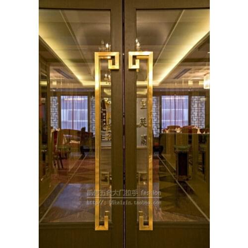 Square glass door handle Chinese stainless steel titanium frame wooden door handle door handle modern KTV