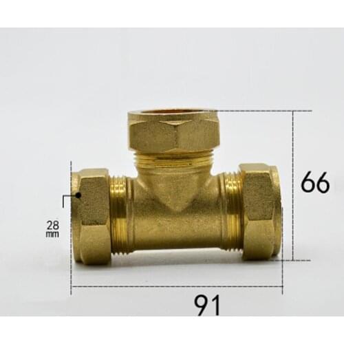 Brass Tee 3 Way Commpression Fitting Union Connector Fit Tube OD 28mm Water Gas Fuel