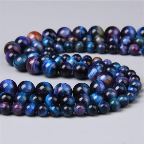 Fashion Starry sky Color Natural Purple Blue Stone Beads Colorful Tiger Eye Stone 6/8/10mm Round Loose Beads For Jewelry Making